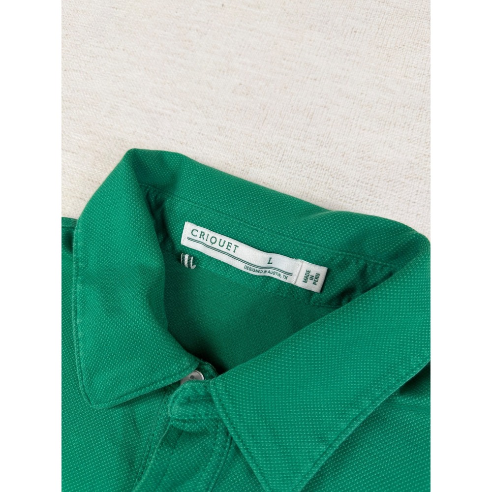 Criquet Mens Green Long Sleeve Pima Stretch Blend Pique Polo Shirt Size Large - Picture 3 of 8